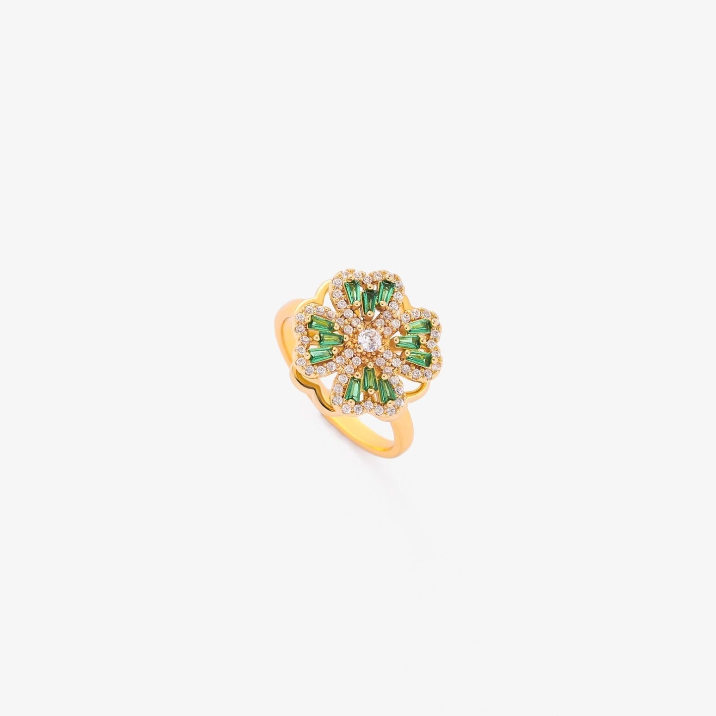 Esmeralda Clover Spinning Anillo | Oro