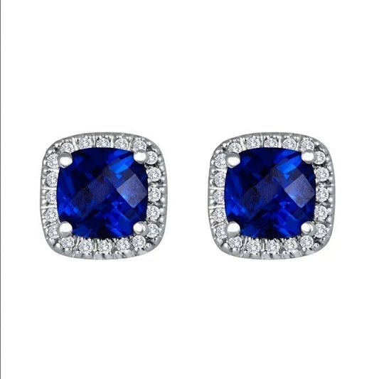 Plata Zafiro Halo Aretes de Botón