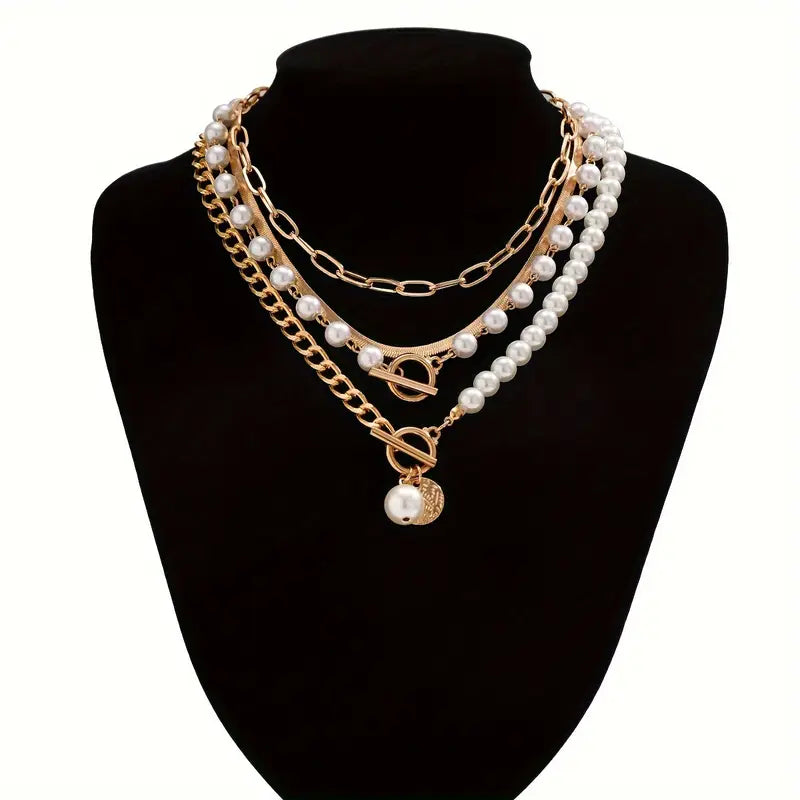Vintage Perla & Oro Snake Chain Set de Collares | Oro