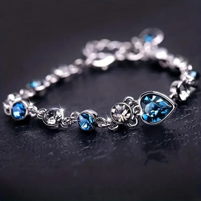 Plata Zafiro Corazón Chain Pulsera