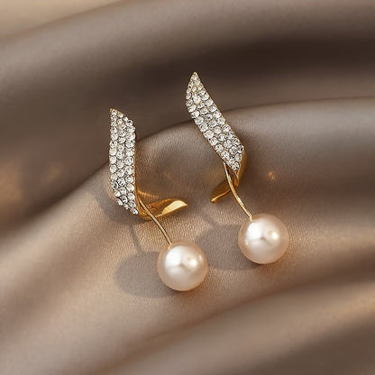 Cristal Pluma Aretes de Perlas