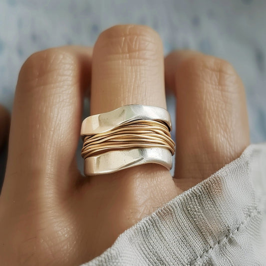 Plata Golden Threads Anillo
