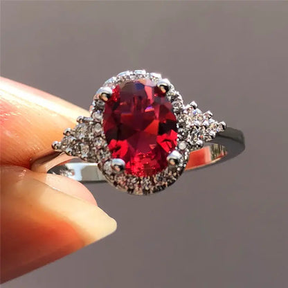 Plata Rubí Halo Anillo