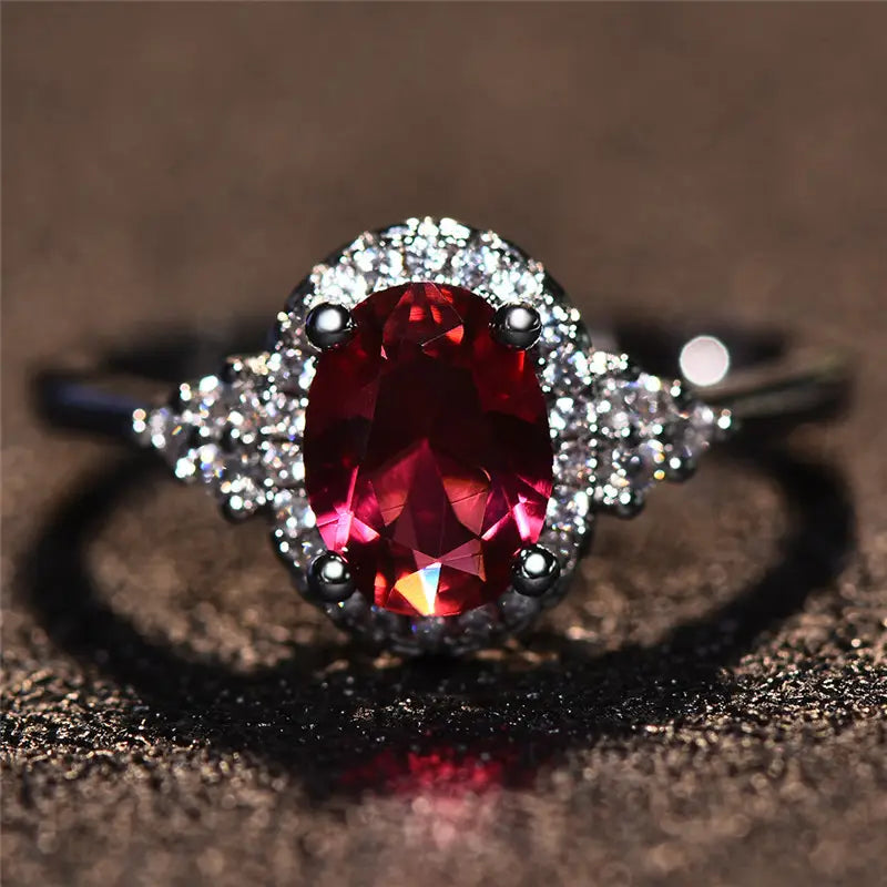 Plata Rubí Halo Anillo