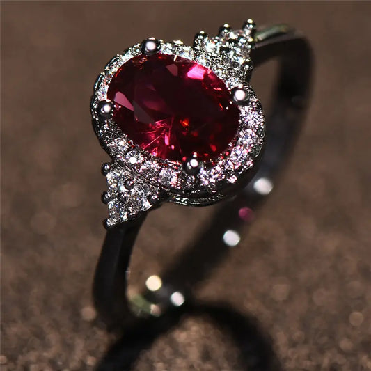 Plata Rubí Halo Anillo