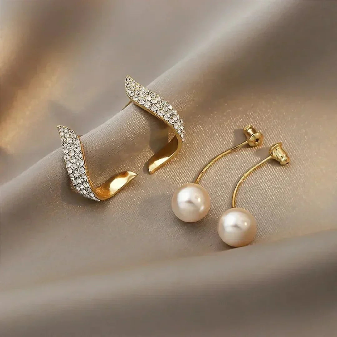 Cristal Pluma Aretes de Perlas