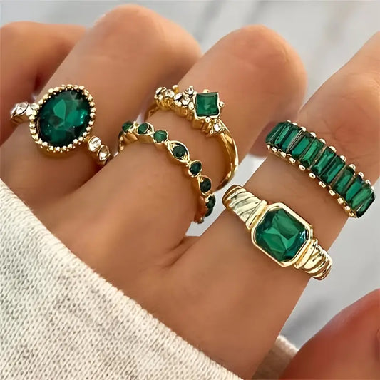 Zarina Exquisite Esmeralda Set de Anillos | Oro