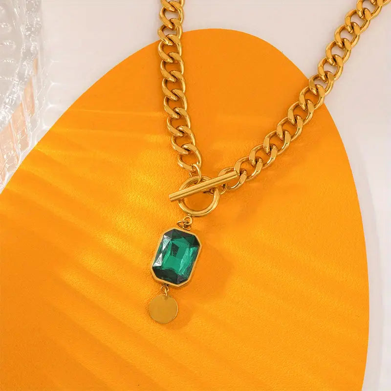 Chunky Chain Esmeralda Pendant Collar | Oro