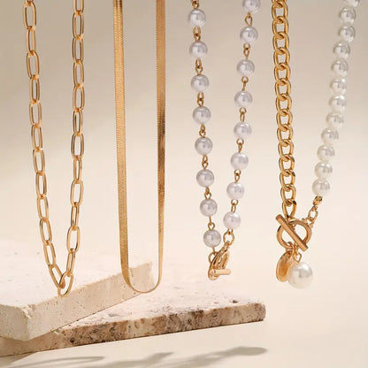 Vintage Perla & Oro Snake Chain Set de Collares | Oro