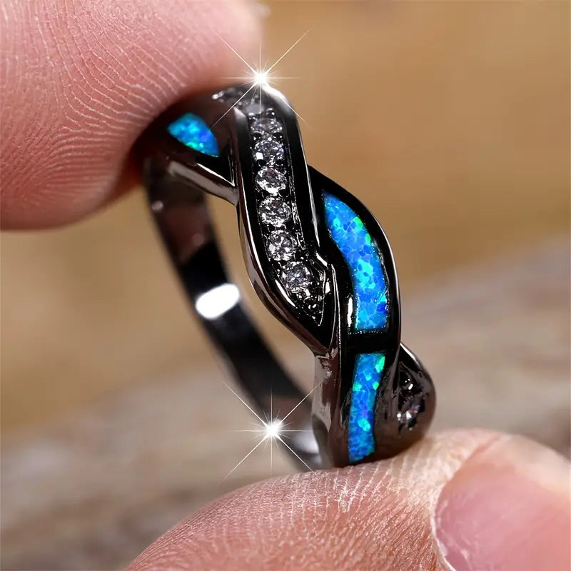 Plata Twisted Inlay Anillo