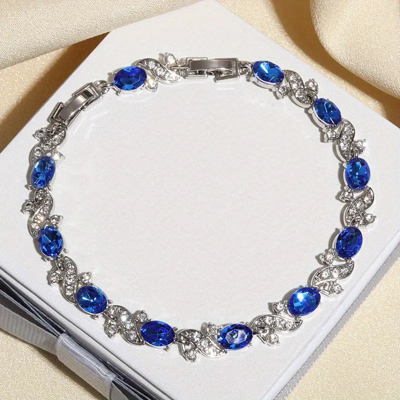 Plata Zafiro Floral Link Pulsera
