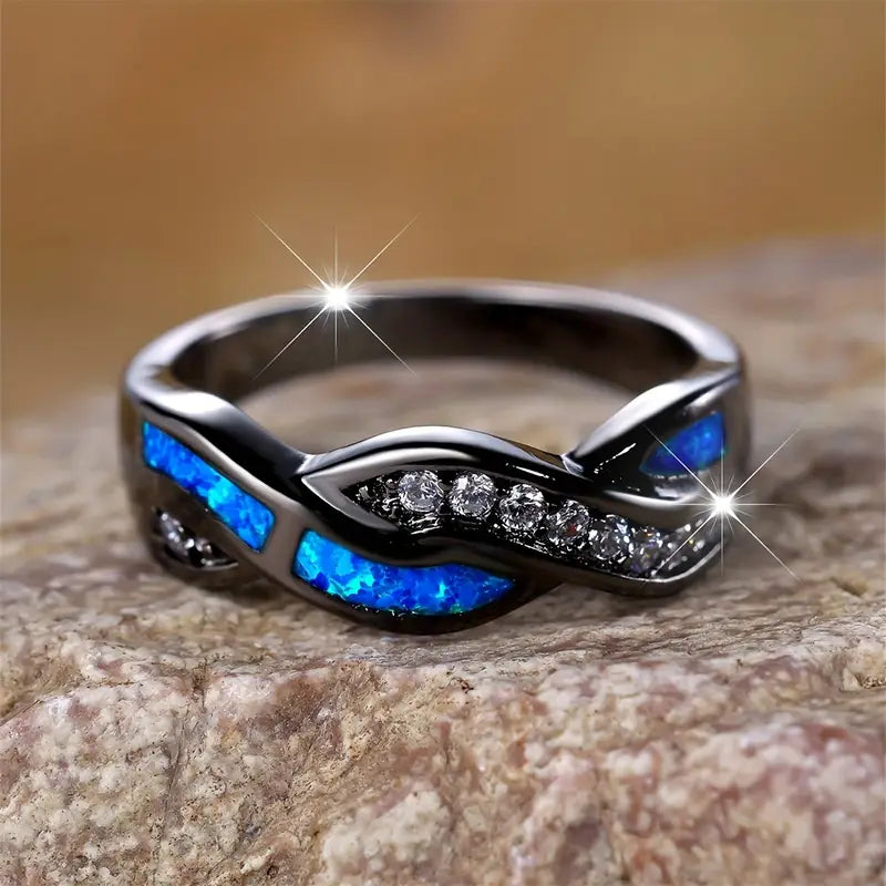 Plata Twisted Inlay Anillo