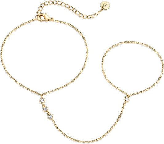 Beaded Handchain Pulsera | Oro