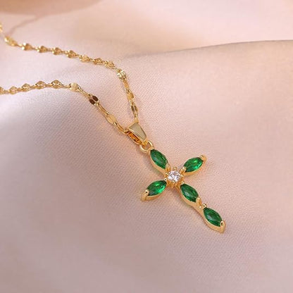 Oro Esmeralda Marquise Cross Collar