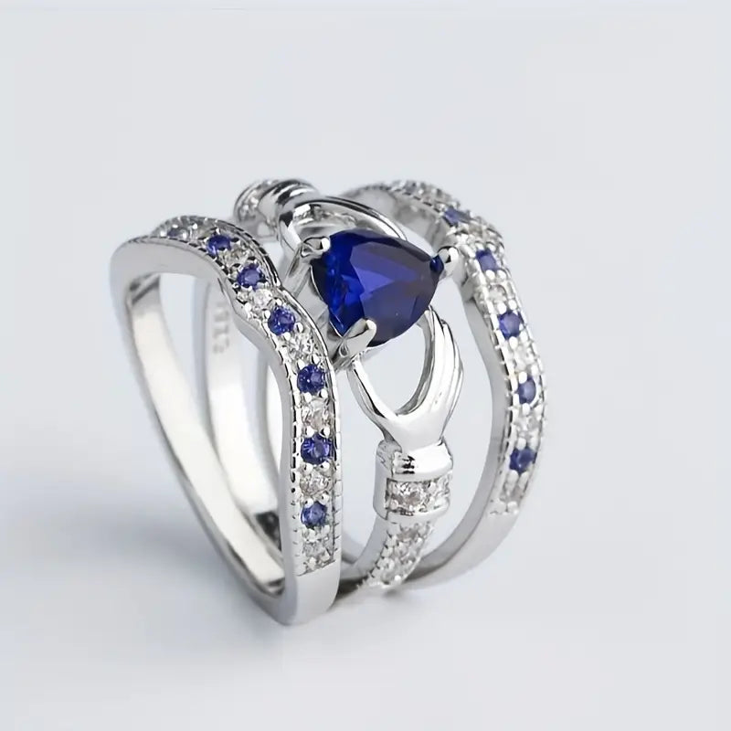 Plata Zafiro Interlocking Anillo
