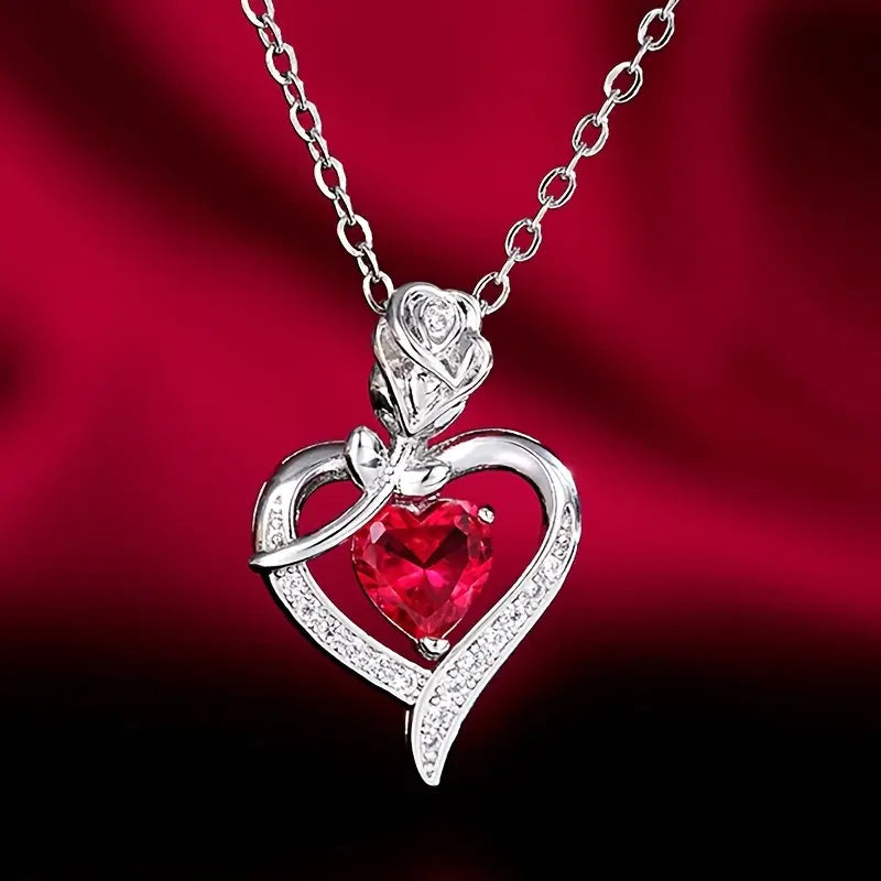 Plata Rubí Corazón Pendant Collar