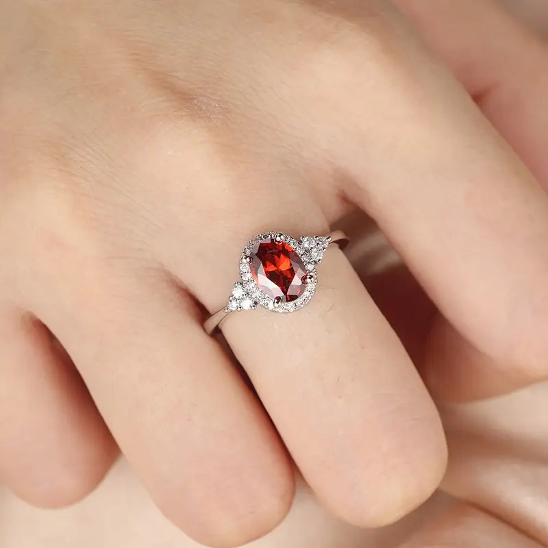 Plata Rubí Halo Anillo
