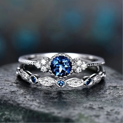 Plata Zafiro Halo Anillo