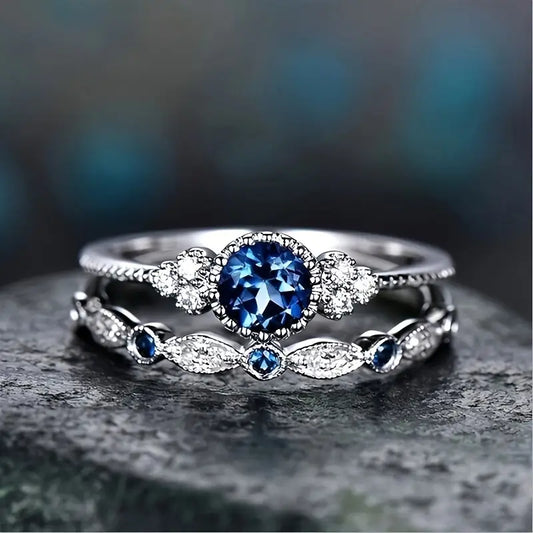 Sapphriel Crown Set de Anillos | Blanco Oro