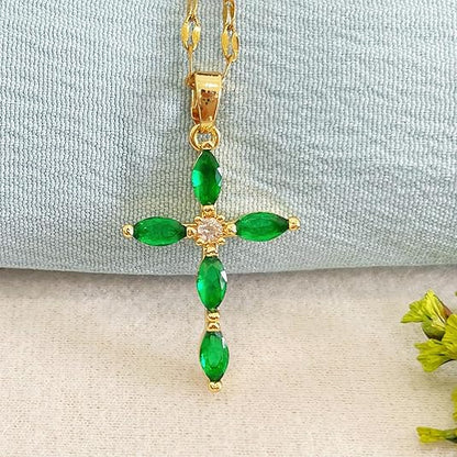 Oro Esmeralda Marquise Cross Collar