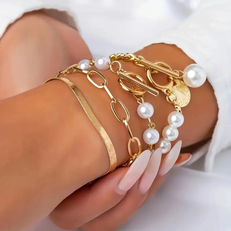Premium Layered Pulsera de Perlas Set