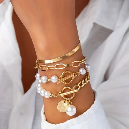 Premium Layered Pulsera de Perlas Set