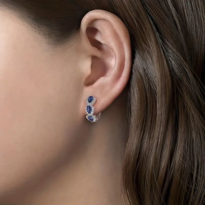 Royal Zafiro Crest Aretes | Blanco Oro