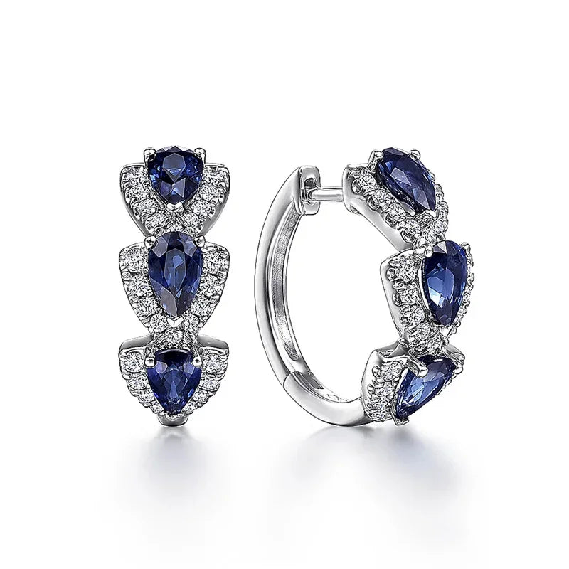 Plata Zafiro Halo Aretes de Aro