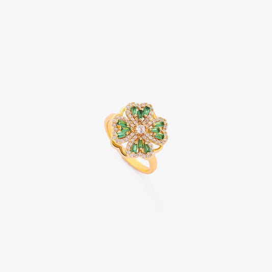 Esmeralda Clover Spinning Anillo | Oro