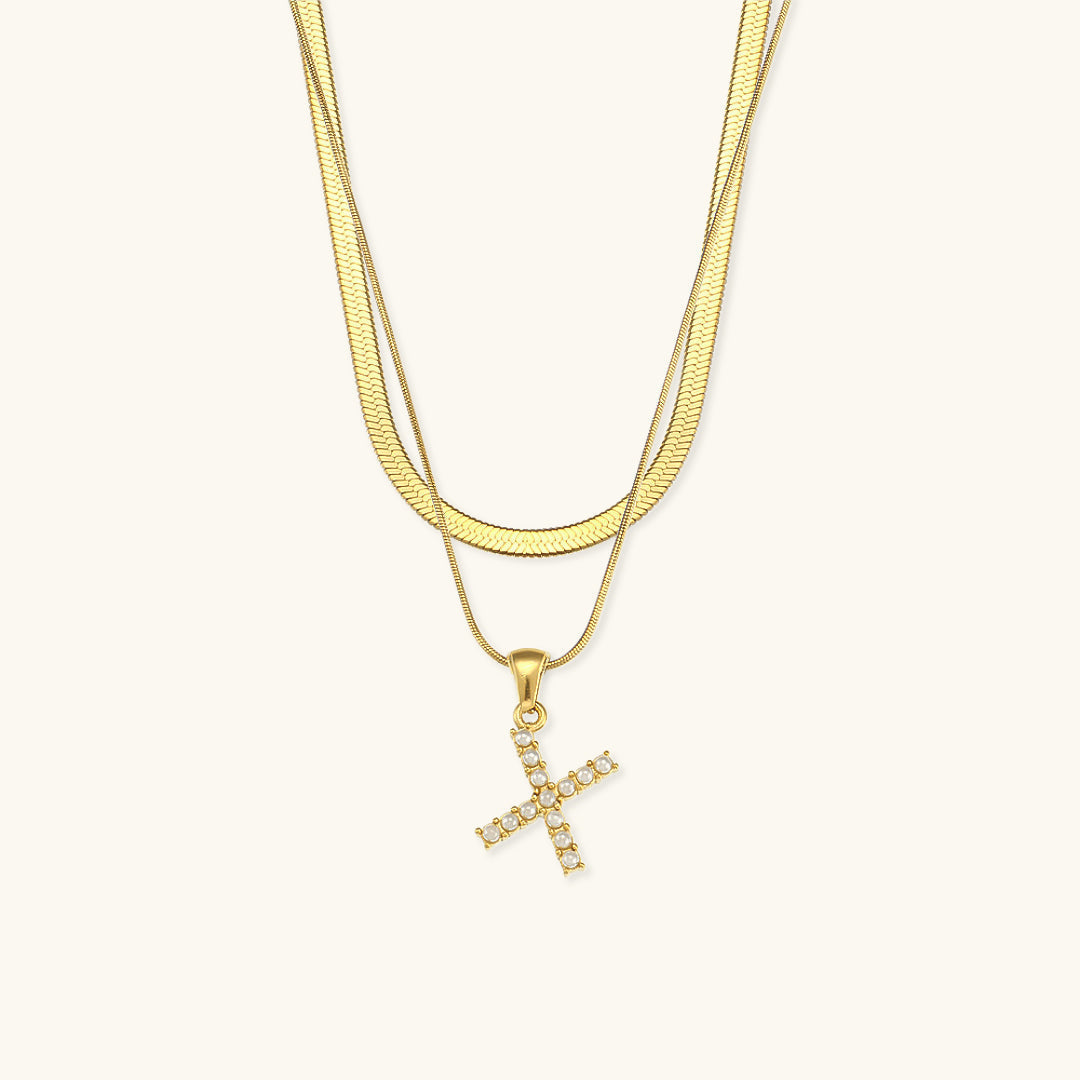Fiona Layered Oro Initial Letter Collar