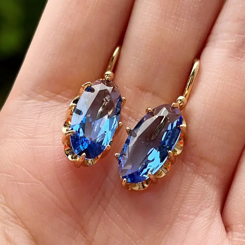 Golden Blue Bloom Aretes | Oro