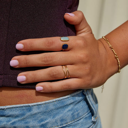 Oro Dual Piedra Open Anillo