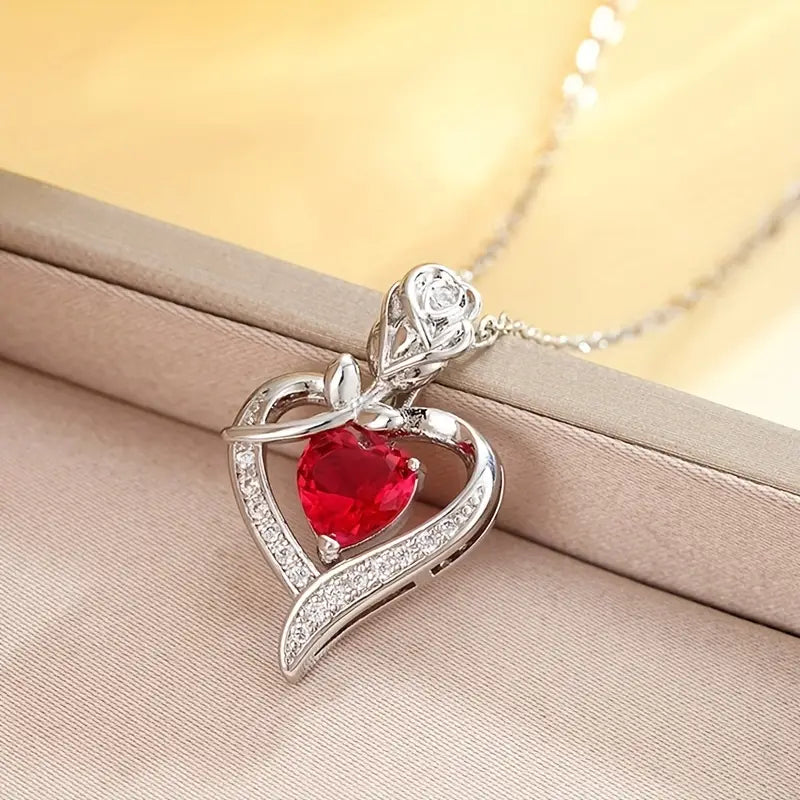 Plata Rubí Corazón Pendant Collar