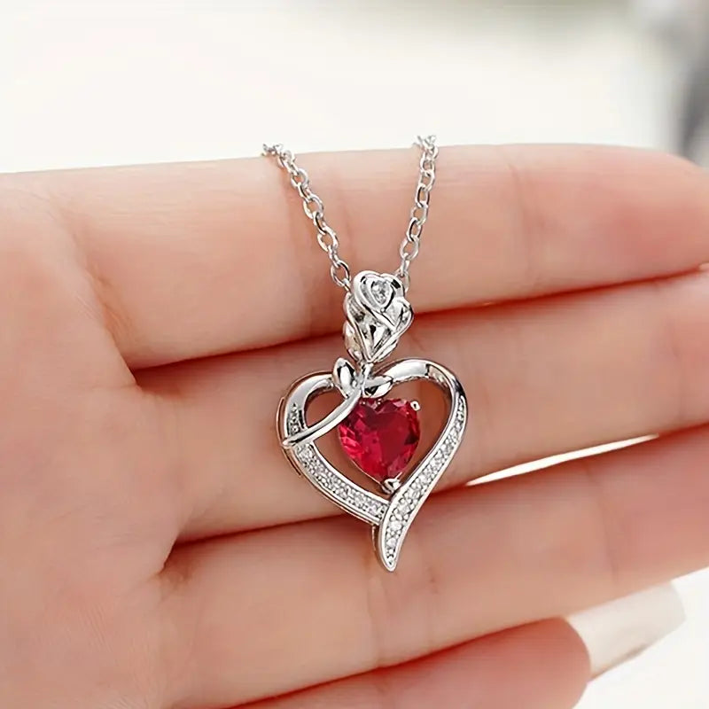 Plata Rubí Corazón Pendant Collar