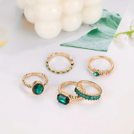 Zarina Exquisite Esmeralda Set de Anillos | Oro