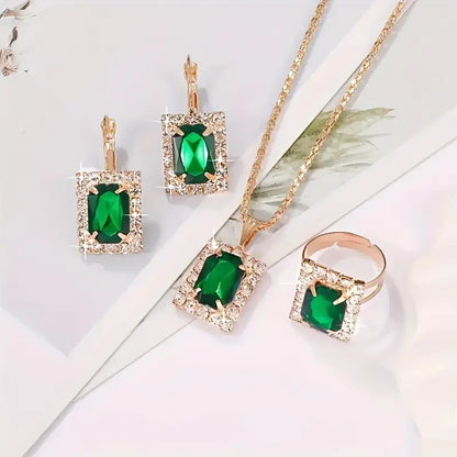 Oro Esmeralda Rectangular Set de Joyas