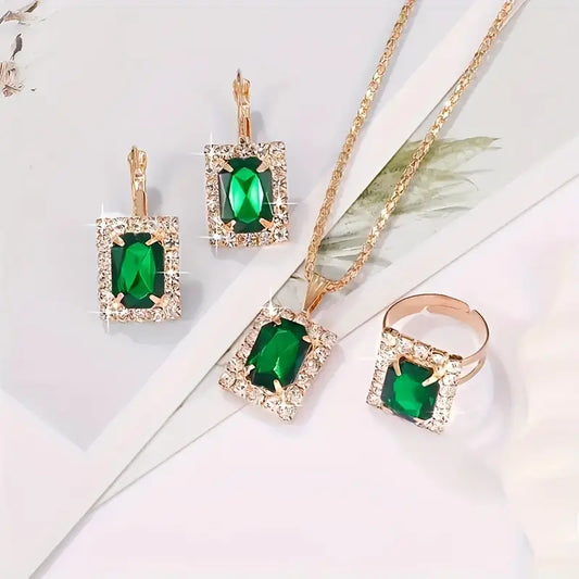 Oro Esmeralda Rectangular Set de Joyas