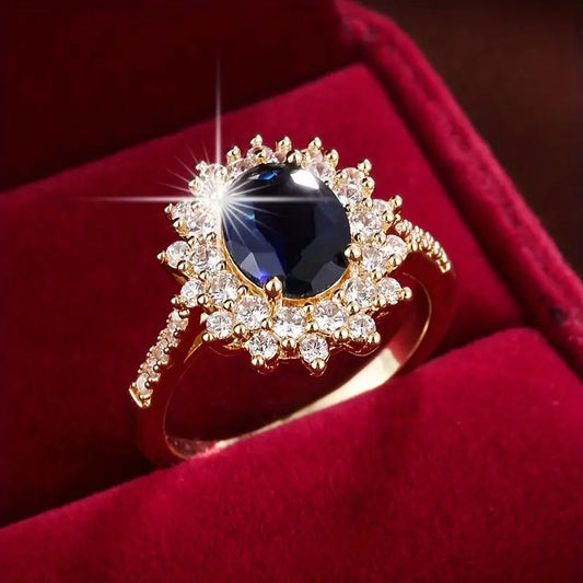 Oro Zafiro Halo Anillo
