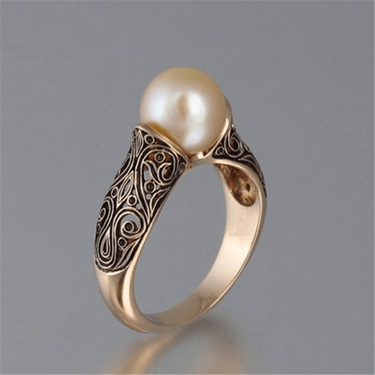 Oro Filigree Anillo de Perlas