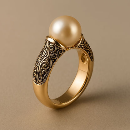 Oro Filigree Anillo de Perlas
