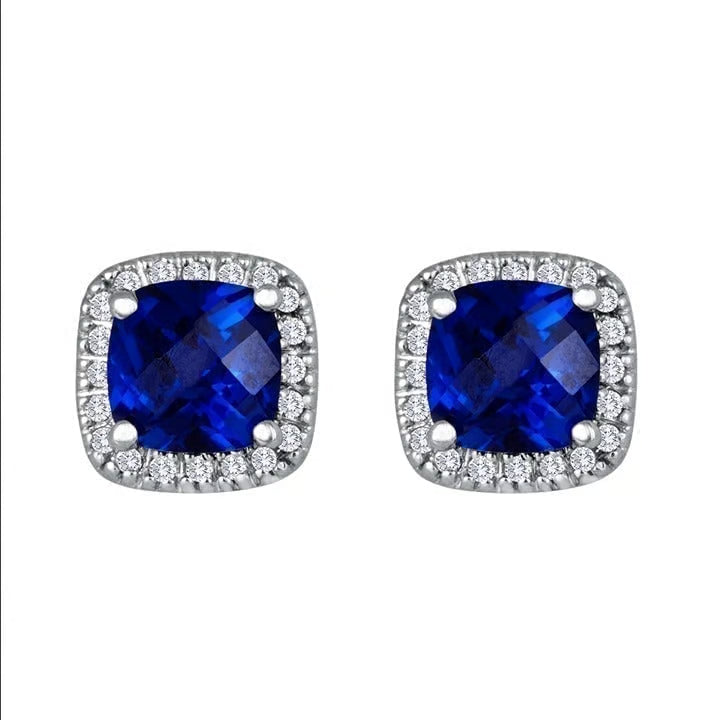 Plata Zafiro Halo Aretes de Botón