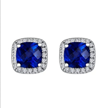 Saphir Square Aretes de Botón | Blanco Oro